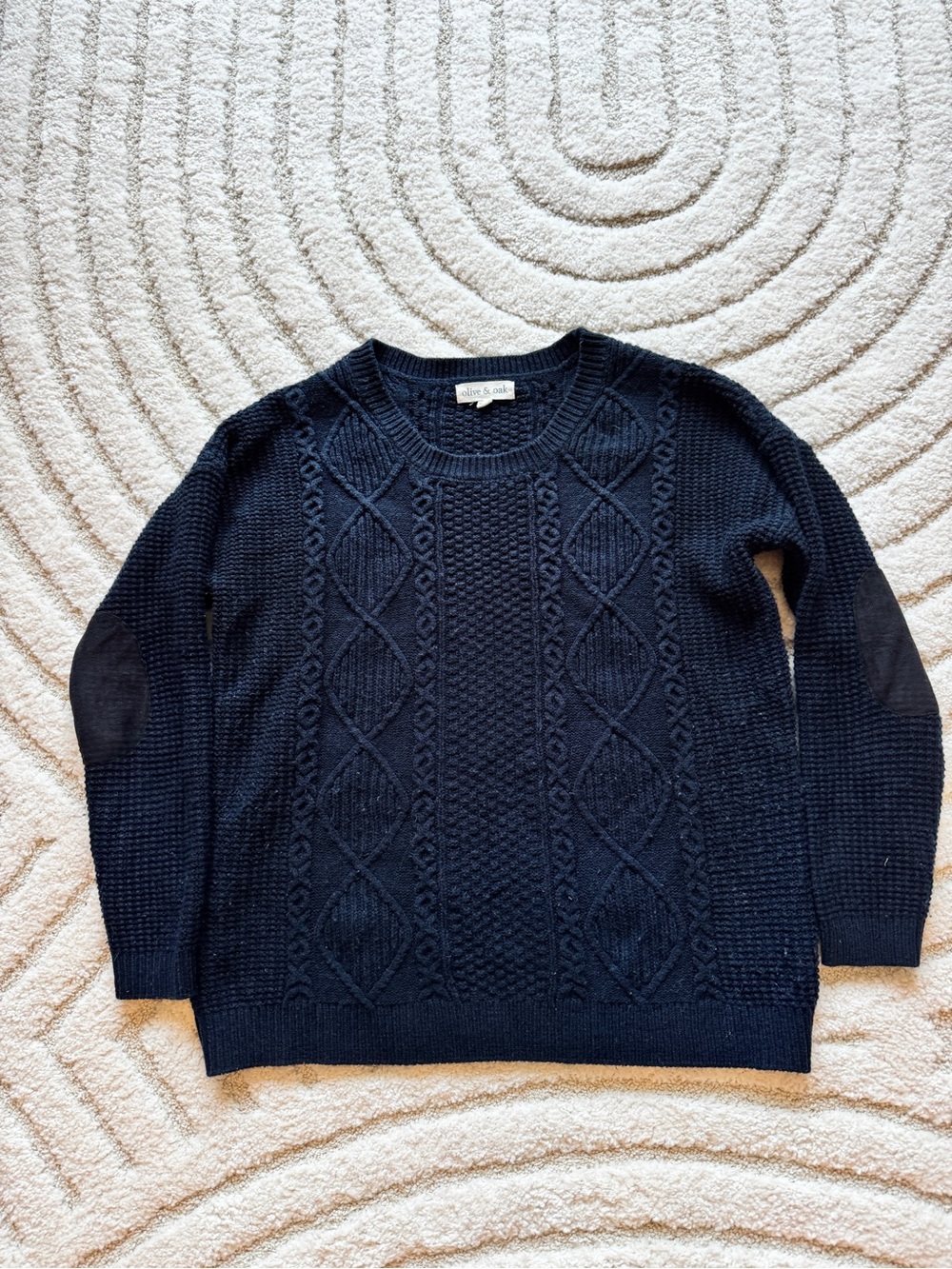 Olive & Oak Navy Cable Knit Crewneck Sweater